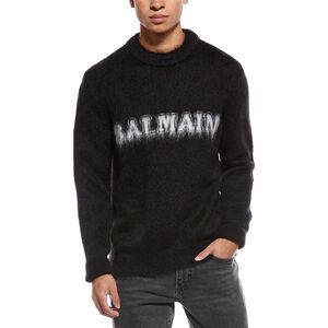 Balmain Mens  Wool & Mohair Blend Crewneck Sweater, Black